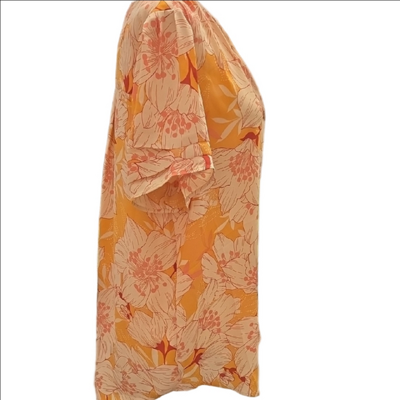 DR2 Vibrant Orange and Cream Floral Blouse - Picture 3 of 8